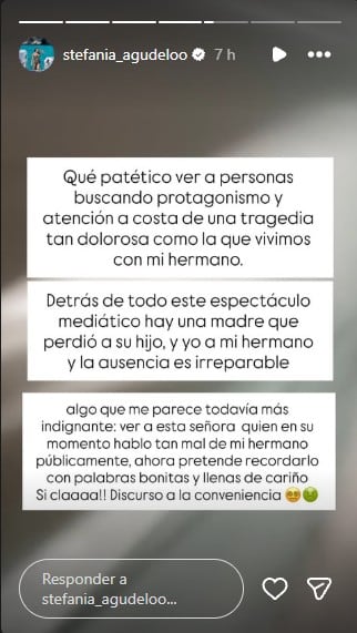 Stefania Agudelo, hermana del artista, criticó la exposición mediática de la DJ y la acusó de buscar atención tras la tragedia - crédito @stefania_agudeloo/Instagram