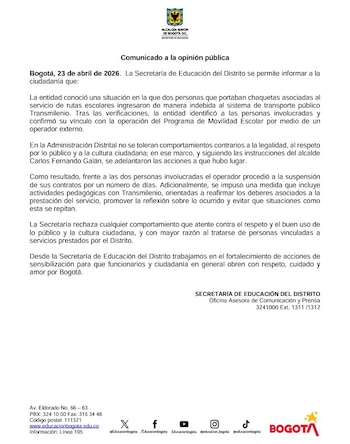 La Secretaría de Educación y el operador del programa suspendieron los contratos de las involucradas y les impusieron labores pedagógicas en TransMilenio - crédito Secretaría de Educación