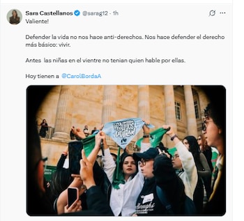 Sara Castellanos manifestó su apoyo a Carol Borda - crédito @sarag12/X