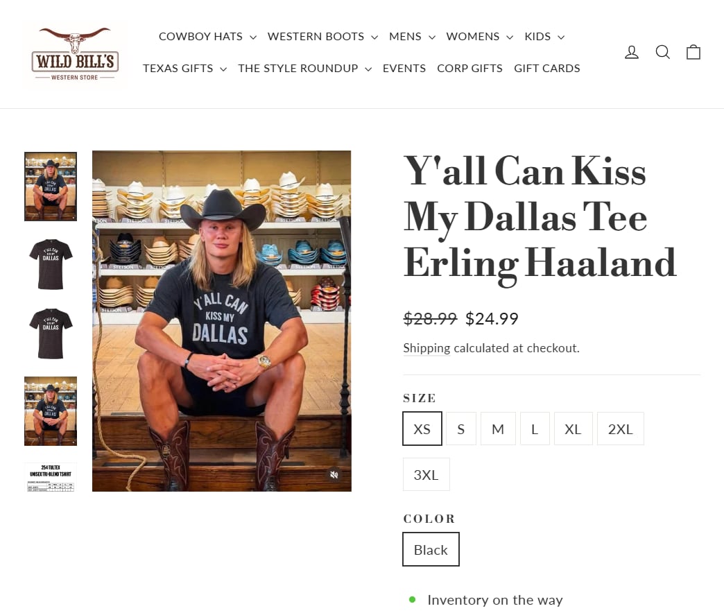 Wild Bill's Western Store difundió la compra del delantero noruego en redes sociales, con lo que la pieza se convirtió en el souvenir mundialista más comentado del torneo