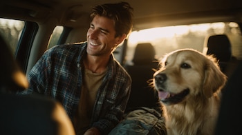 un hombre y su mascota se preparan para hacer un viaje juntos. (Imagen Ilustrativa Infobae)