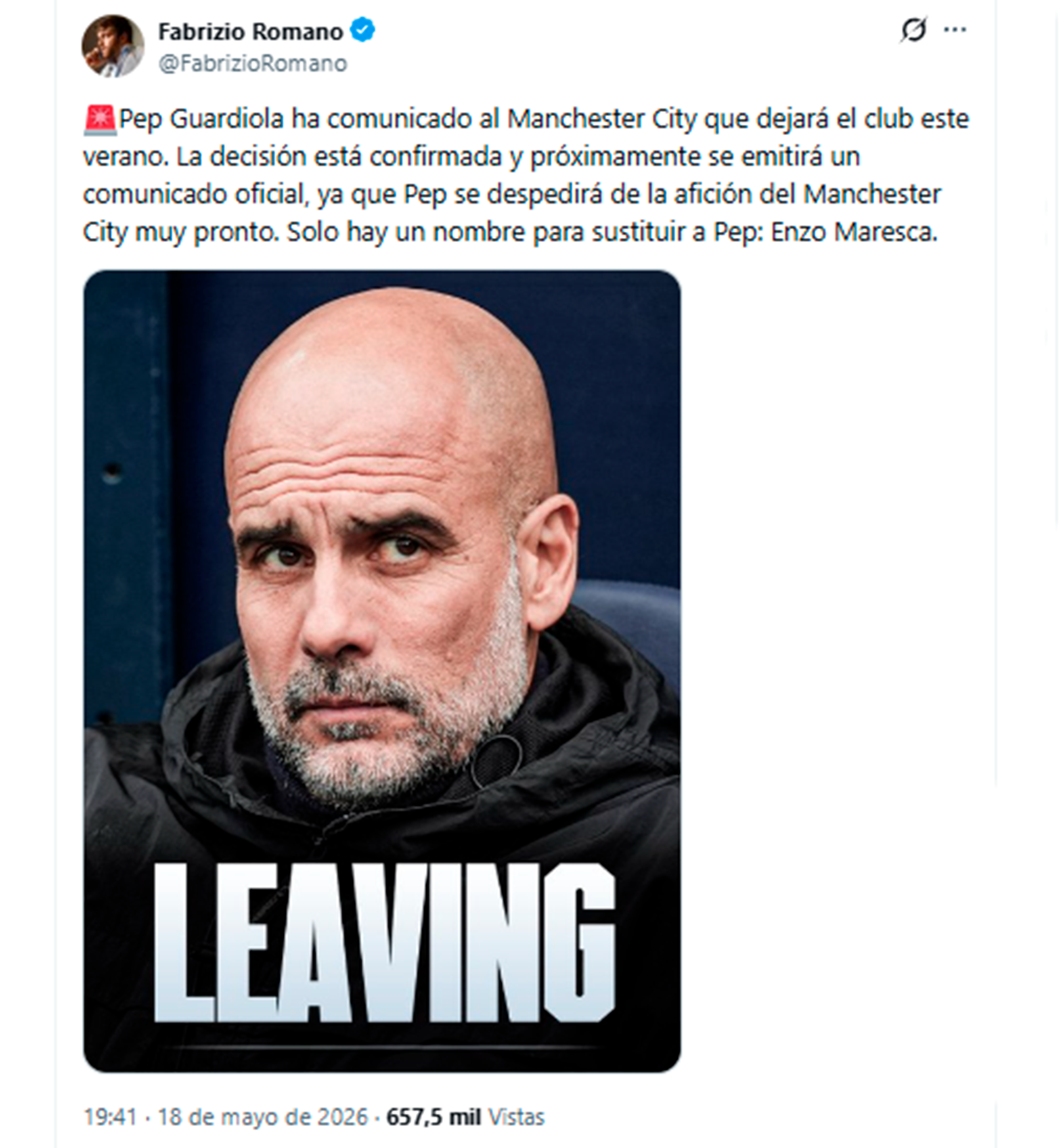 El posteo de Fabrizio Romano sobre la salida de Guardiola del Manchester City