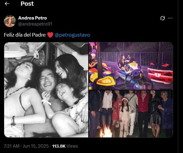 Andrea Petro hizo varias publicaciones felicitando a su papá Gustavo Petro - crédito @andreapetro91