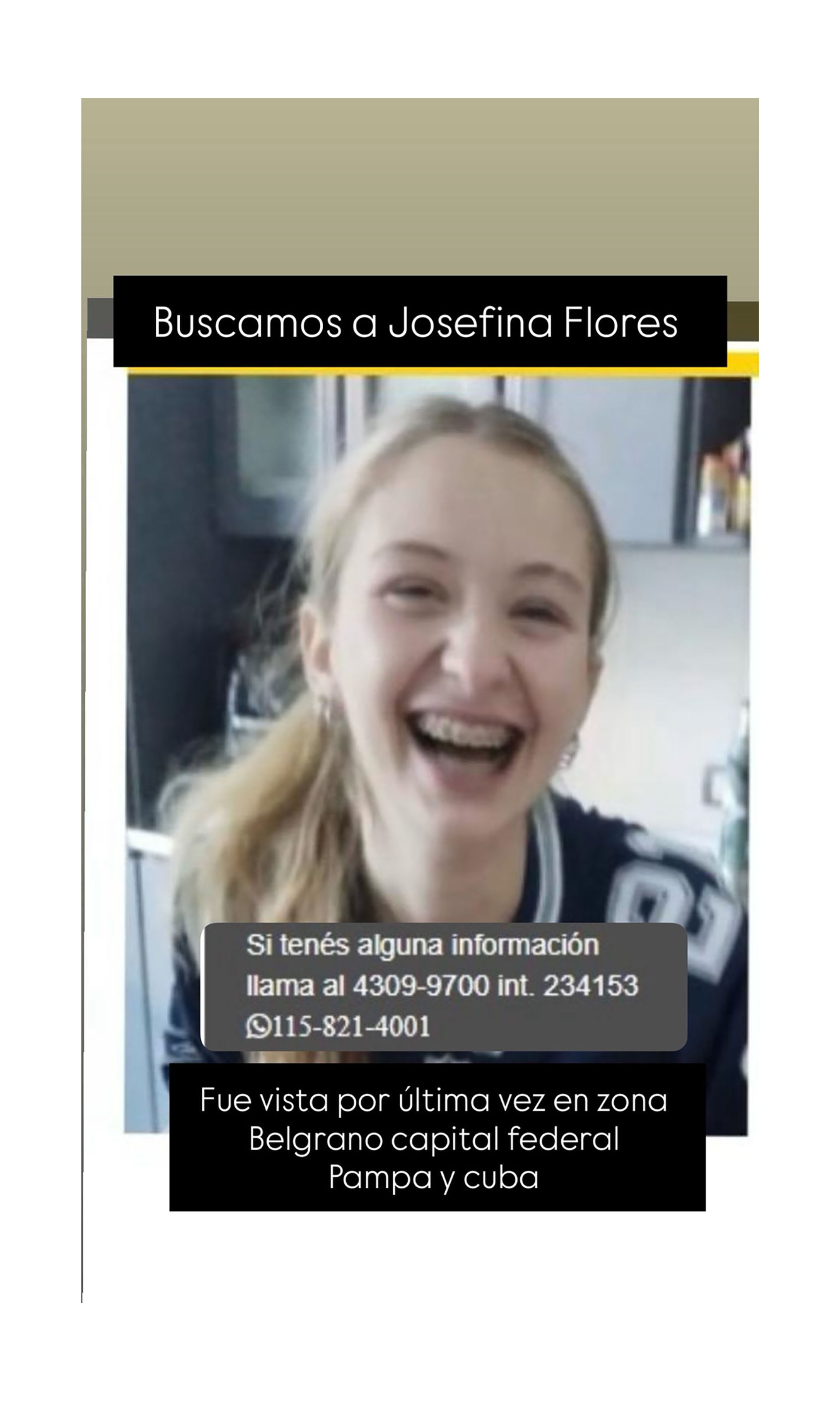 La joven desapareció en la zona de Belgrano.