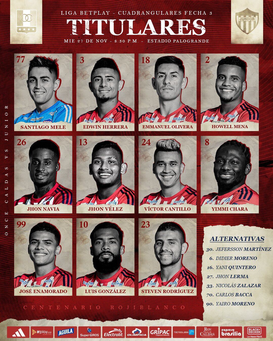 Alineación de Junior contra Once Caldas - crédito Junior FC