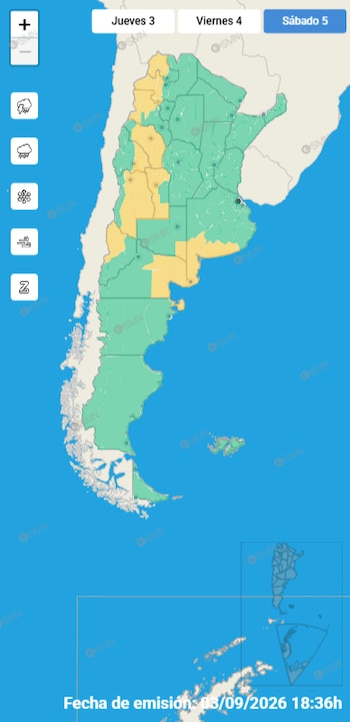 La inestabilidad del sábado podría dejar chaparrones aislados en la Ciudad, mientras el sur de la provincia de Buenos Aires permanece bajo alerta amarilla del SMN