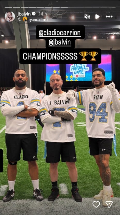 J Balvin, Ryan Castro y Eladio Carrión formaron equipo para un evento especial de la NFL previo al Super Bowl - crédito @jbalvin/Instagram