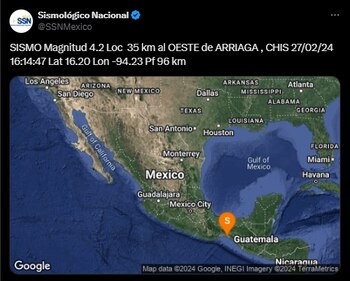 Se registró sismo en Chiapas