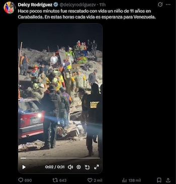 As autoridades confirmaram por volta da meia-noite de sábado, 28 de junho, que o menor tem 11 anos e mora em La Guaira, a empresa mais danificada após os dois terremotos de quarta-feira. (@delcyrodriguezv)