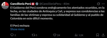 Cancillería de Perú condena ataque