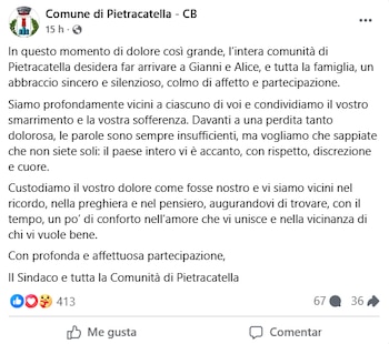 Mensaje de pésame del Comune