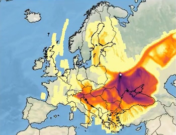 Simulación de la nube radioactiva a 5 de mayo de 1986, días después de la fuga. (Aemet)
