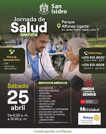 La campaña de salud se llevará a cabo este sábado 25 de abril - Créditos: Municipalidad de San Isidro.