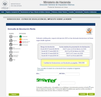 Captura de pantalla de un sitio web con el logotipo del Gobierno de El Salvador, una tabla de fechas y campos para ingresar datos