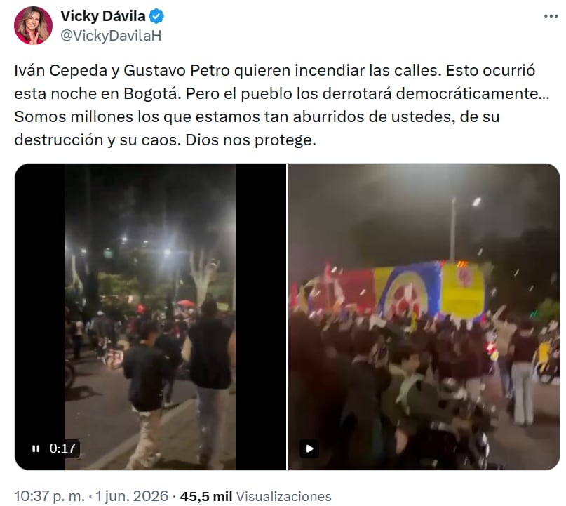 Vicky Dávila arremete contra Petro y Cepeda - crédito @VickyDavilaH/X