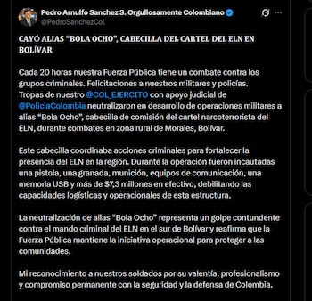 Alias Bola Ocho - crédito @PedroSanchezCol/X