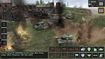Duas armas militares, tanques, explosões terrestres, locomotivas, carros, edifícios, torres de água, ferrovias e interfaces de videogame