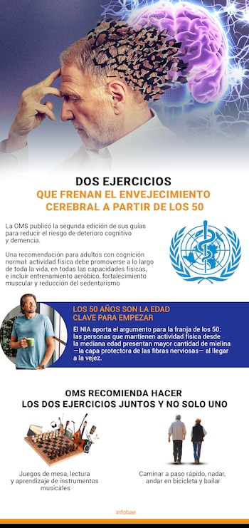 Los organismos de salud coinciden en que ninguna de las dos prácticas sustituye a la otra: el ejercicio físico y el entrenamiento cognitivo se complementan. (Gráfico Ilustrativo Infobae México)
