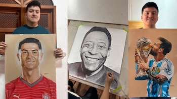 Alejandro Requena, el artista guatemalteco que pinta a Messi, Cristiano y Pelé con crayolas