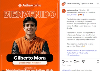 Gilberto eligió la Universidad Anáhuac Mérida para iniciar la Licenciatura en Administración de Empresas mientras mantiene su carrera en la Liga MX. (Instagram/ @anahuaconline)