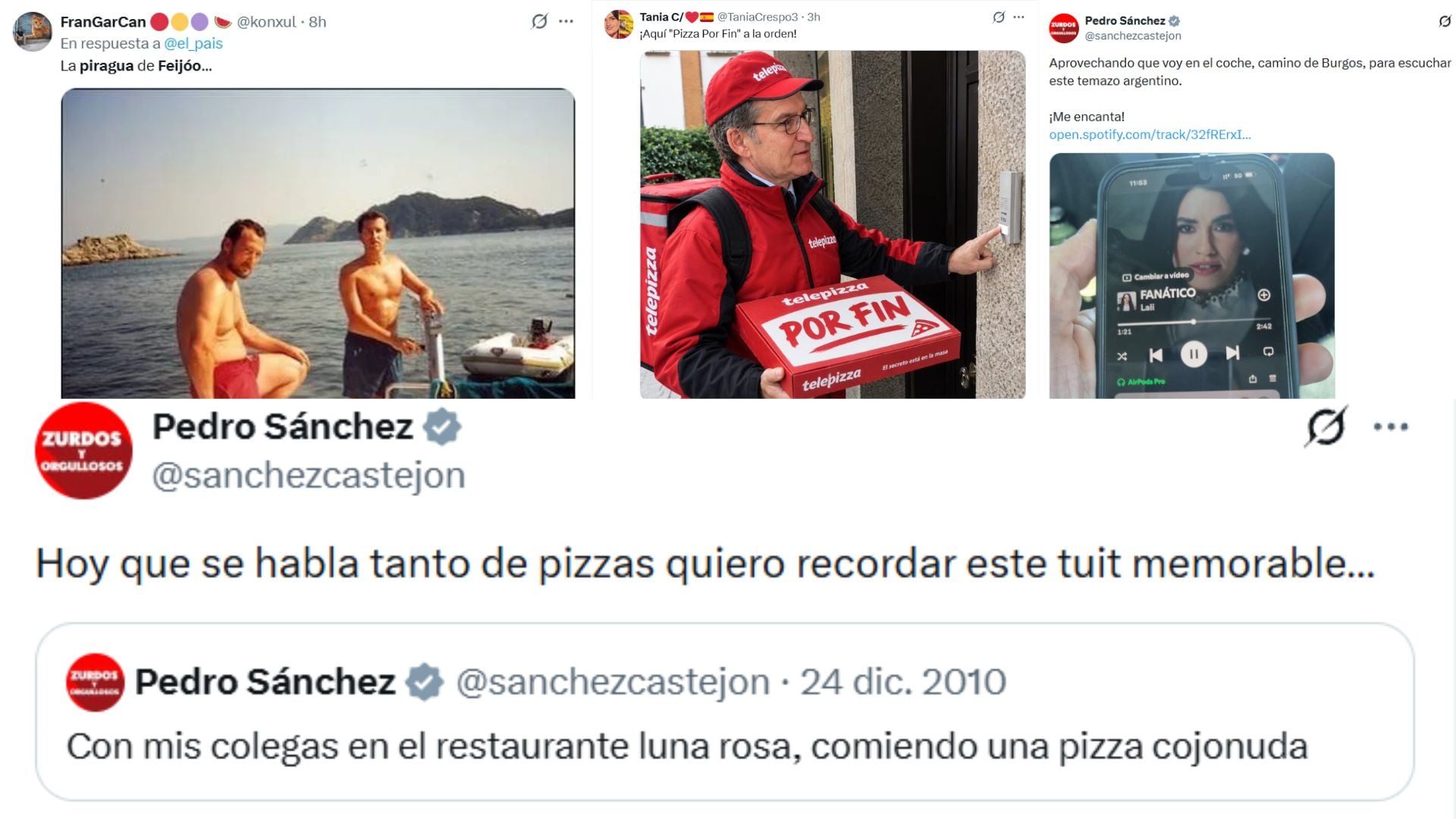 Los memes de las elecciones generales 29-N, de este 21 de octubre: la piragua de Feijóo, la pizza de Sánchez y la canción de Lali Espósito