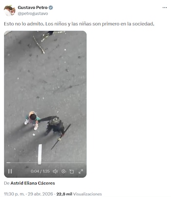 Petro rechazó el uso de menores en medio de las manifestaciones y reiteró que la protección de niños y niñas debe ser prioritaria. - crédito @petrogustavo/X
