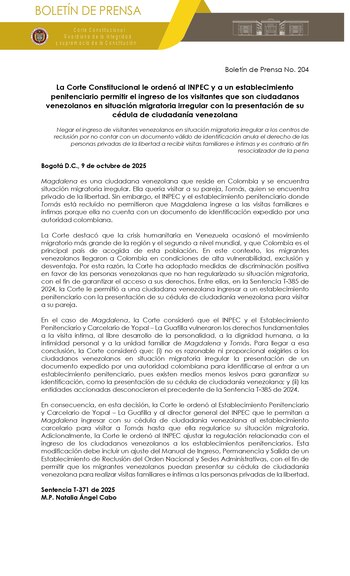 Comunicado de prensa de la