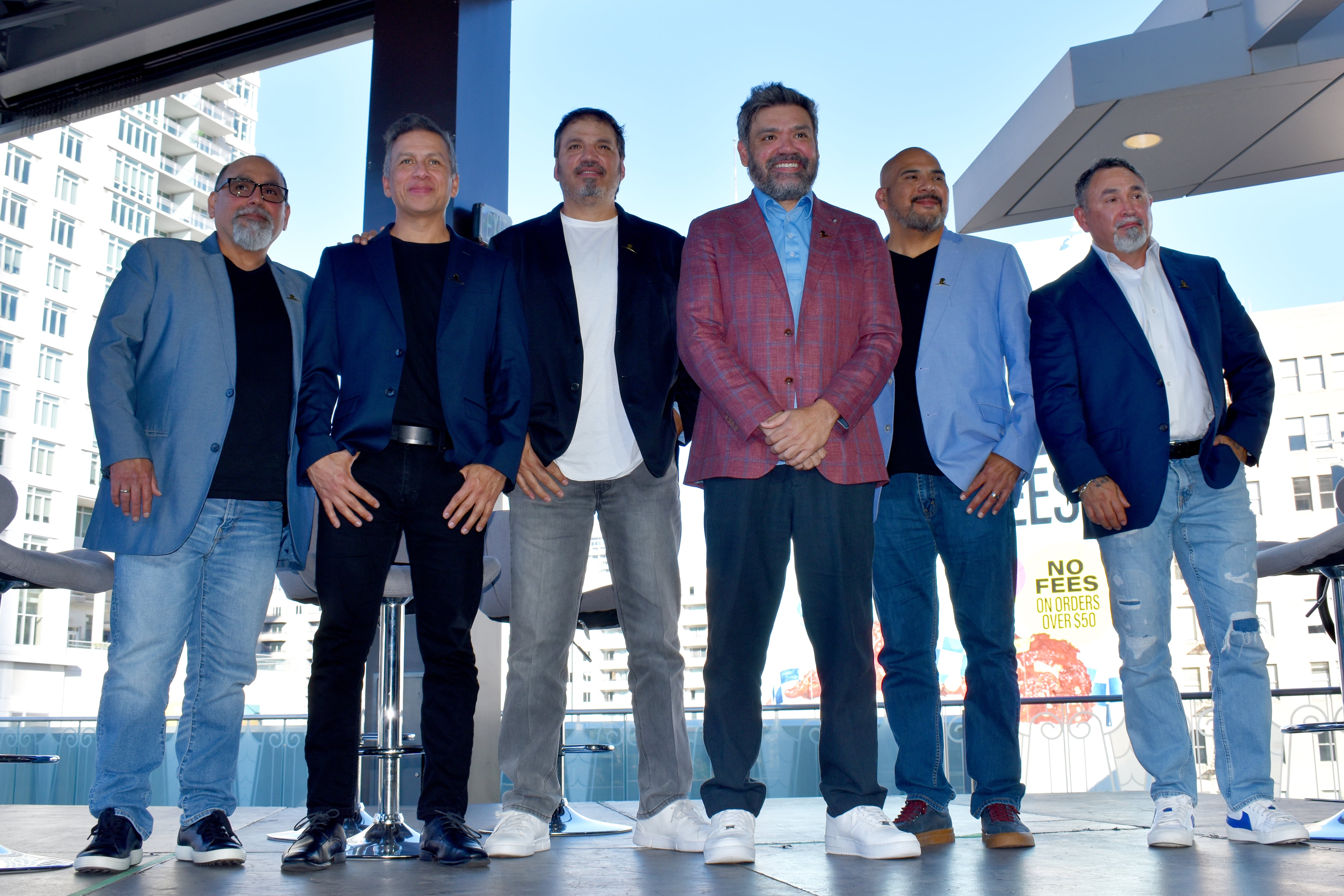 La banda Intocable posa durante una rueda de prensa en el Museo del Grammy, este martes en Los Ángeles (Estados Unidos). EFE/ Mónica Rubalcava