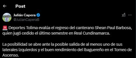 El subcampeón del fútbol profesional colombiano también piensa en sus refuerzos para la temporada 2025 - crédito @JulianCaperaB / X