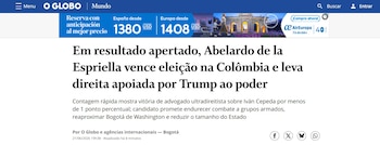 Oglobo registró la victoria de Abelardo de la Espriella sobre Iván Cepeda