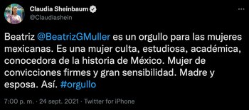 Claudia Sheinbaum dijo sentirse orgullosa