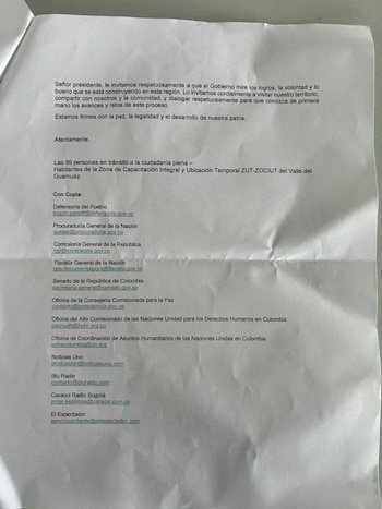 Carta Coordinadora Nacional Ejército Bolivariano a Abelardo de la Espriella - crédito Captura de Pantalla X/Caracol Radio