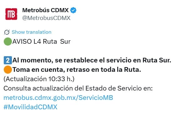 Desenvolvimento atempado das diversas linhas da rede de transportes públicos da capital. (TWMB CDMX)