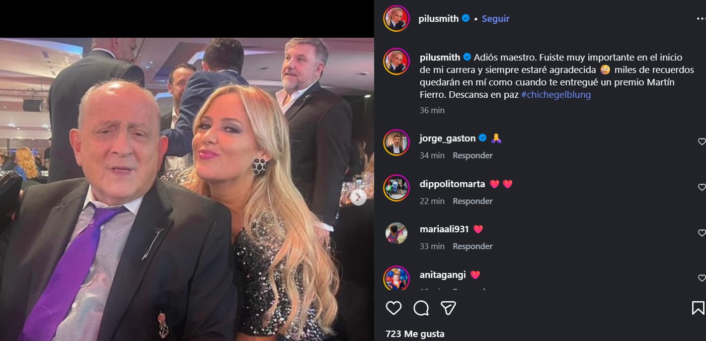 Con una foto de Gelblung, Pilar Smith recordó a su