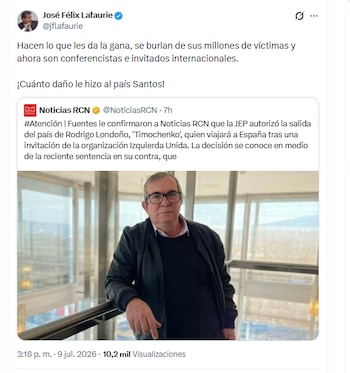 El presidente de Fedegán, José Félix Lafaurie, rechazó el viaje que hizo Rodrigo Londoño al exterior - crédito @jflafaurie/X