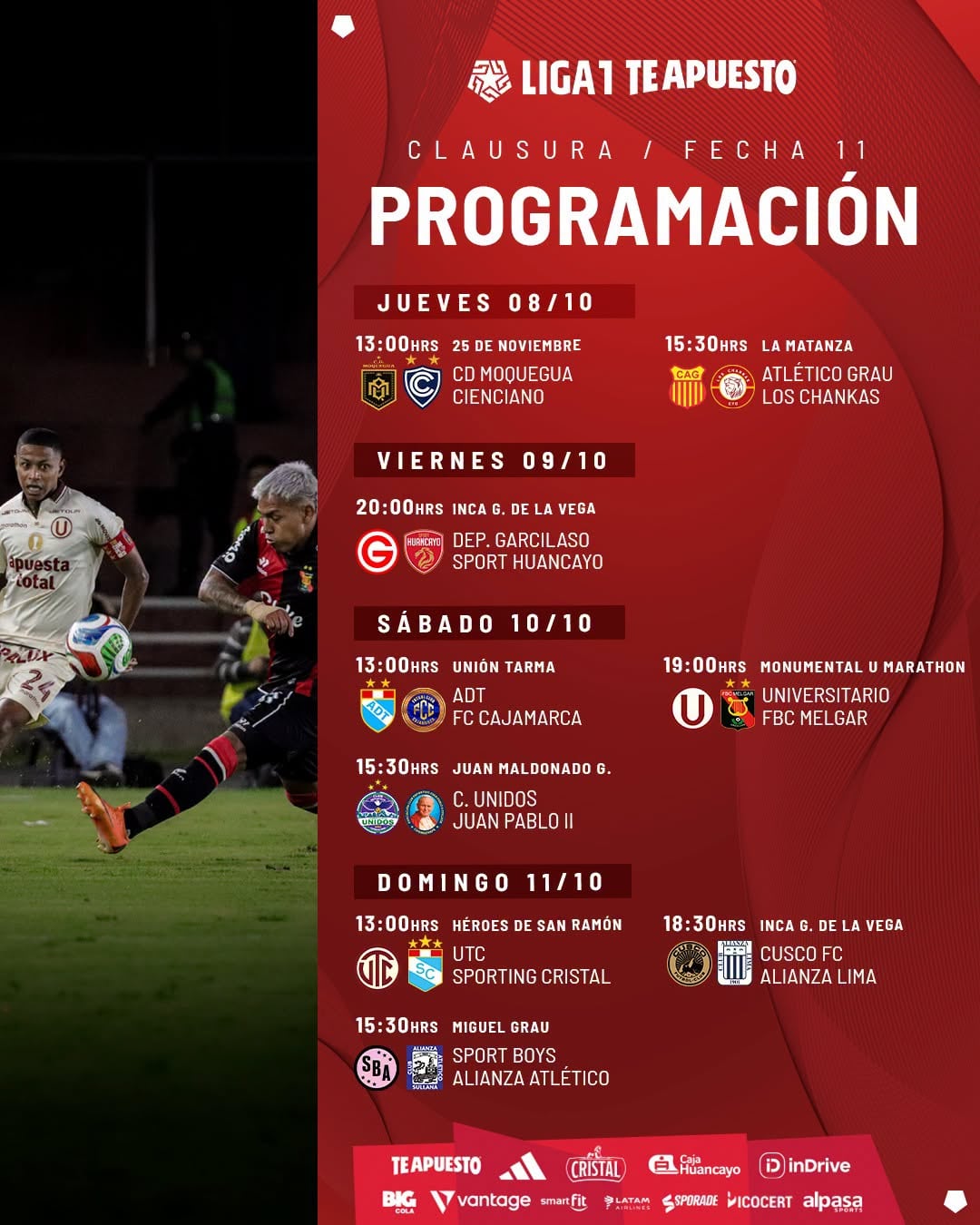 Programación de la fecha 11 del Torneo Clausura de la Liga 1 2026. - créditos: Liga 1