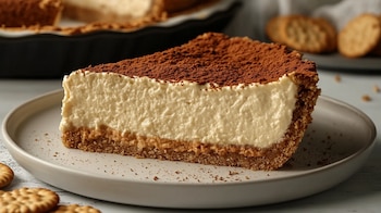 Tarta de queso, postre horneado, base de galleta triturada, rebanada cremosa, repostería casera, sabor dulce, merienda perfecta. - (Imagen Ilustrativa Infobae)