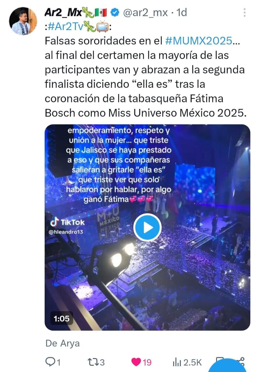 La reacción de las aspirantes a Miss Universe México dividió opiniones. (Captura de pantalla, X)