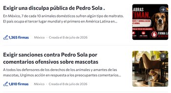 Peticiones en Change.org en contra de Pedro Sola
