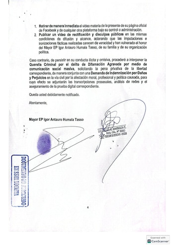 Carta notarial de Antauro Humala a Carlos Álvarez