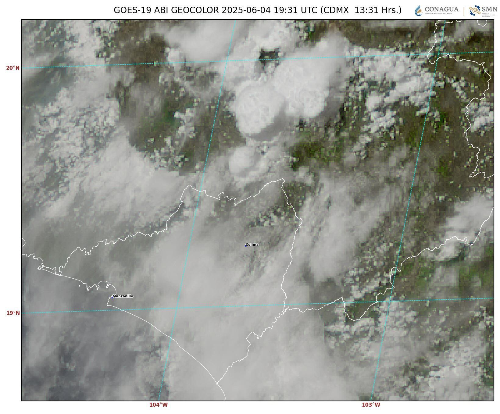 Imágen 2:GOES-16 ABI, GEOCOLOR 13:31 h (hora local).