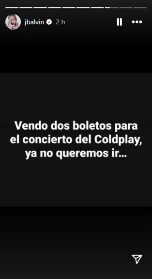 J Balvin escribió, a modo de broma, que estaba vendiendo boletas para Coldplay - crédito @jbalvin/Instagram