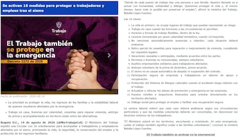 La Circular 0096 del 13 de agosto de 2026 reunió 16 medidas para proteger la vida, los ingresos familiares y la estabilidad laboral de los damnificados en Colombia - crédito Ministerio de Trabajo