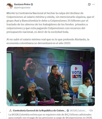 Gustavo Petro mencionó a Grupo Aval y Bancolombia y afirmó que existirían obligaciones por $25 billones relacionadas con esos traslados - crédito @petrogustavo/X
