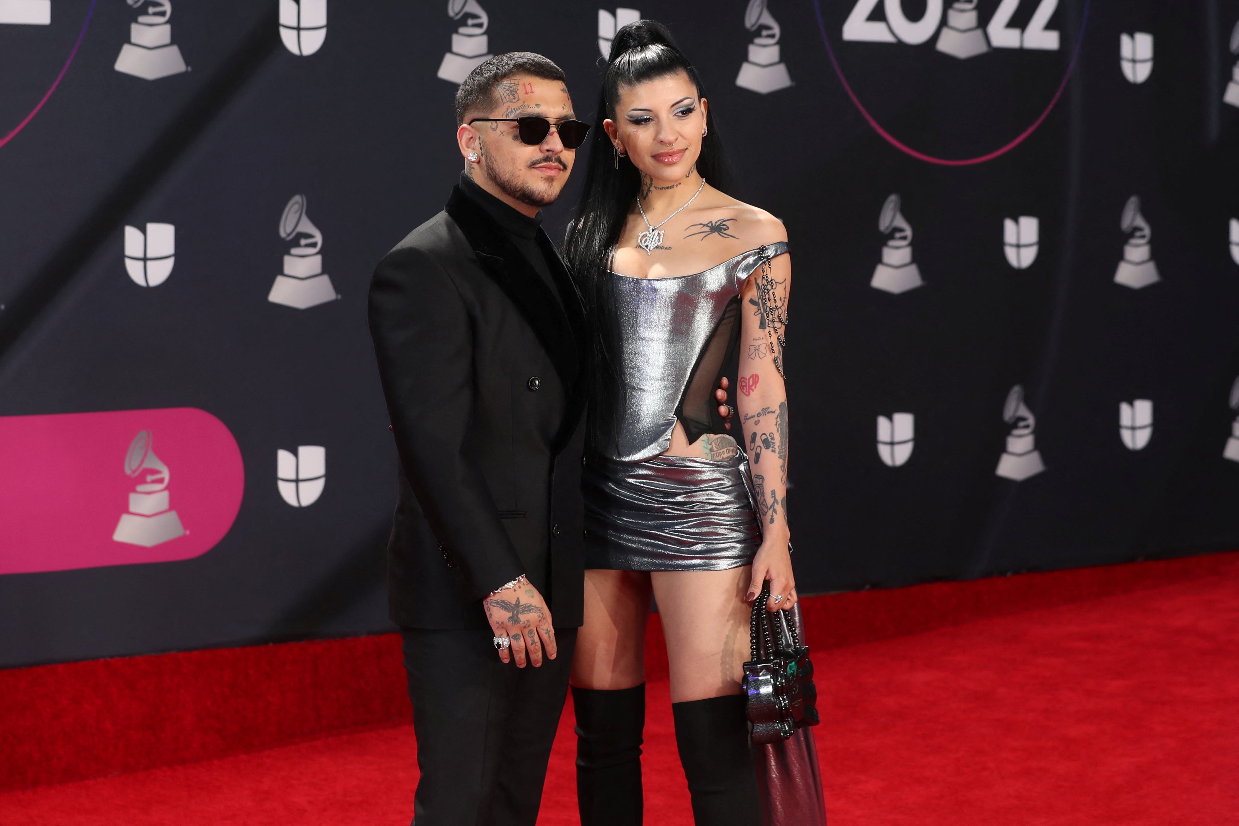 Christian Nodal and Cazzu pose on the red carpet during the 23rd Annual Latin Grammy Awards show in Las Vegas, Nevada, U.S., November 17, 2022. REUTERS/Steve Marcus