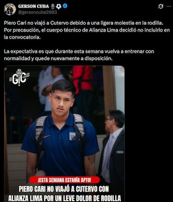 Piero Cari – Alianza Lima – Comerciantes Unidos – Liga 1 – Perú – deportes – 27 julio