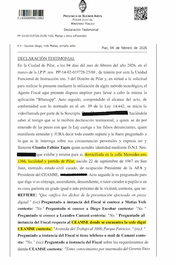 Declaraciones de Claudio Tapia ante