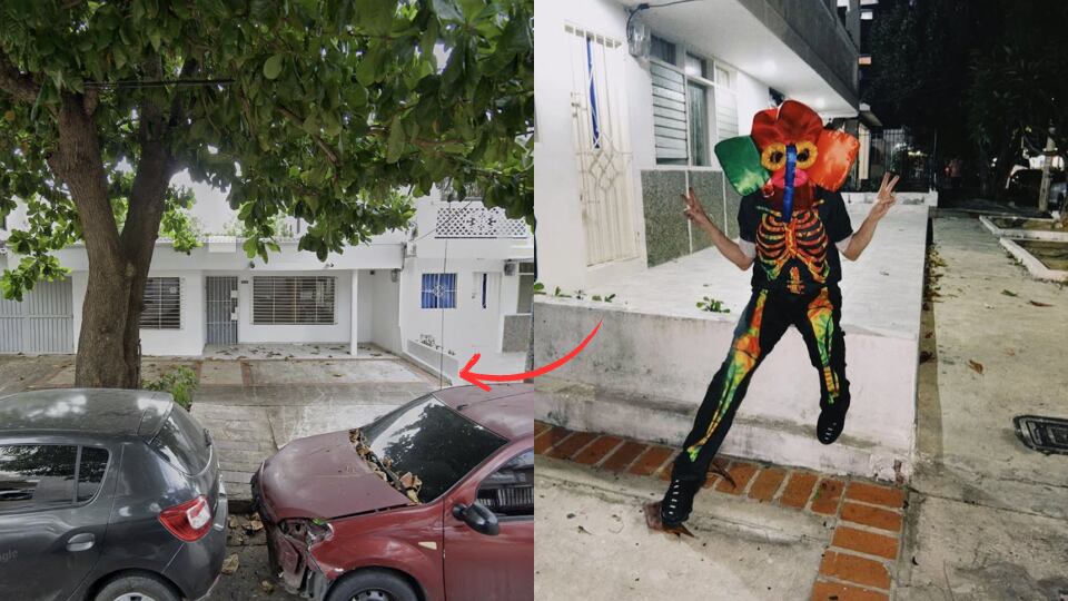 La hoja de almendro que la cantante pisó en la foto también fue vendida, igual que la casa donde está el famoso bordillo - crédito montaje realizada con imágenes de @shakira y Google Maps
