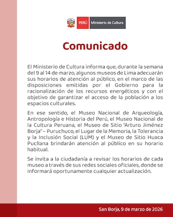 Comunicado del Mincul