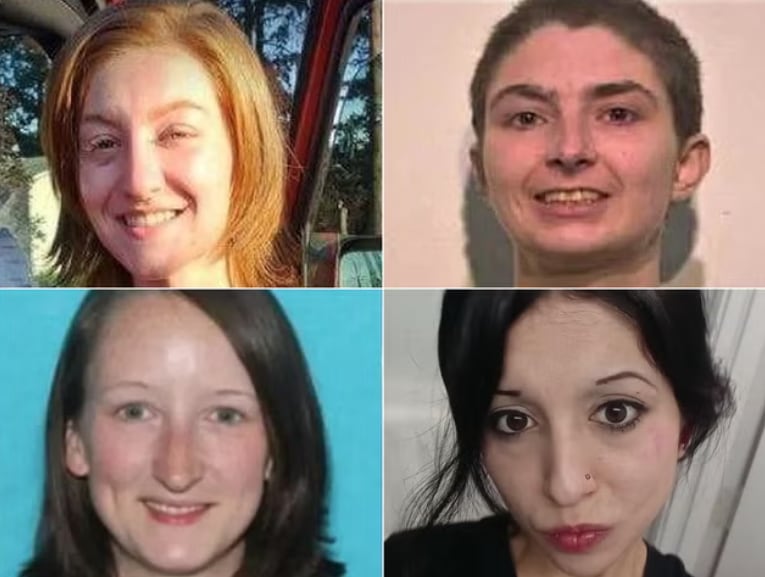 Kristin Smith, Charity Perry, Bridget Webster y Ashley Real fueron localizadas en distintos puntos del noroeste de Oregón durante los primeros meses de 2023 (Portland Police Bureau/Multnomah County Sheriff’s Office/Polk County Sheriff’s Office)